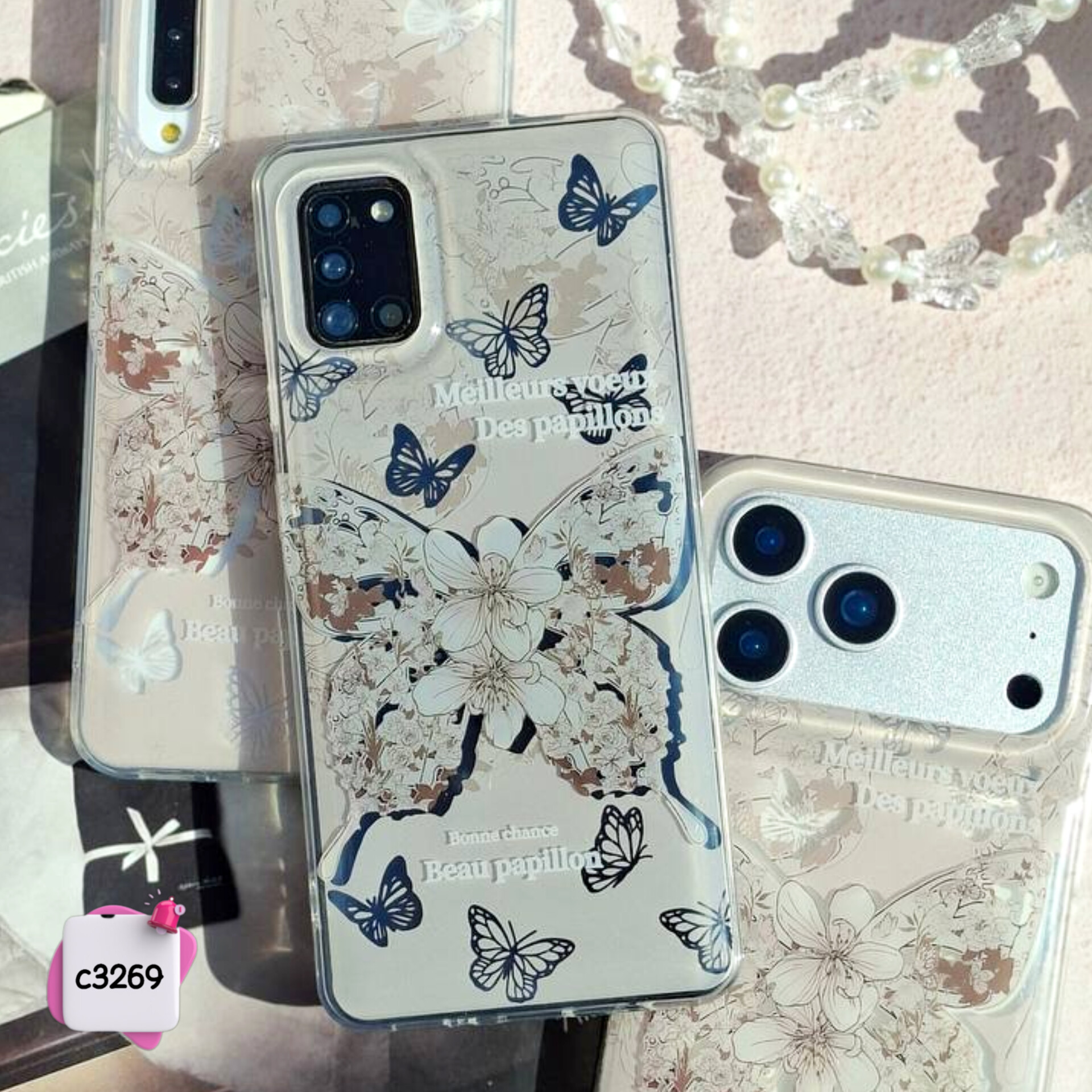 قاب گوشی پروانه اشرافی + آویز c3269 / ایفون سامسونگ شیائومی