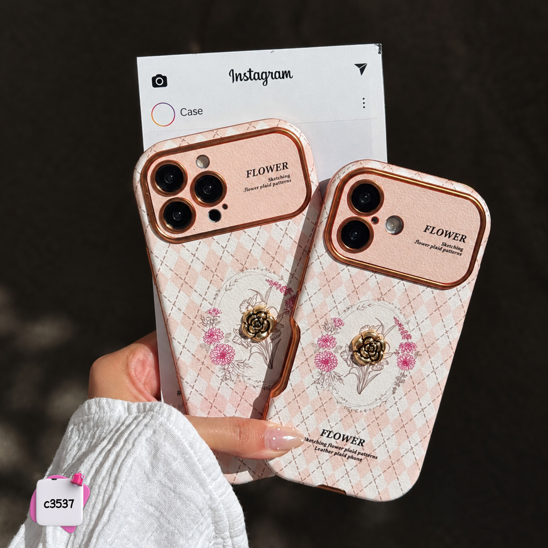 قاب گوشی کاملیا صورتی کلاسیک کد c3537 / ایفون