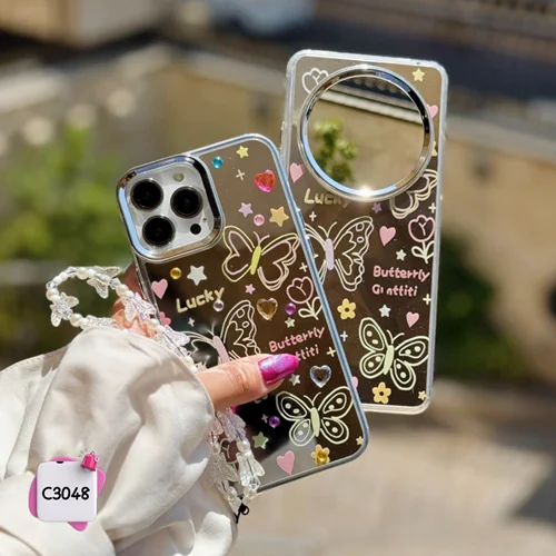 قاب گوشی آیینه ای نقاشی پروانه C3048 /آیفون