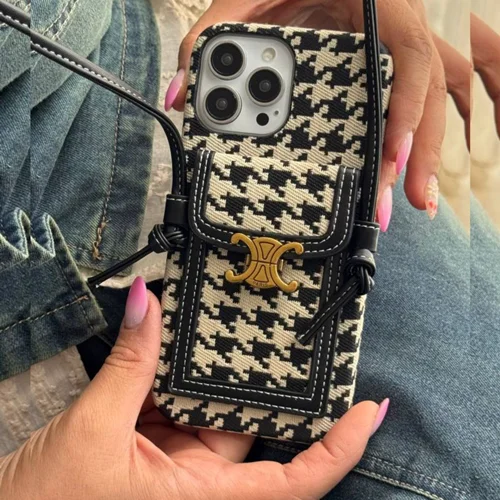 قاب گوشی زبرا پارچه ای جاکارتی سلین + بندست بلند / آیفون
