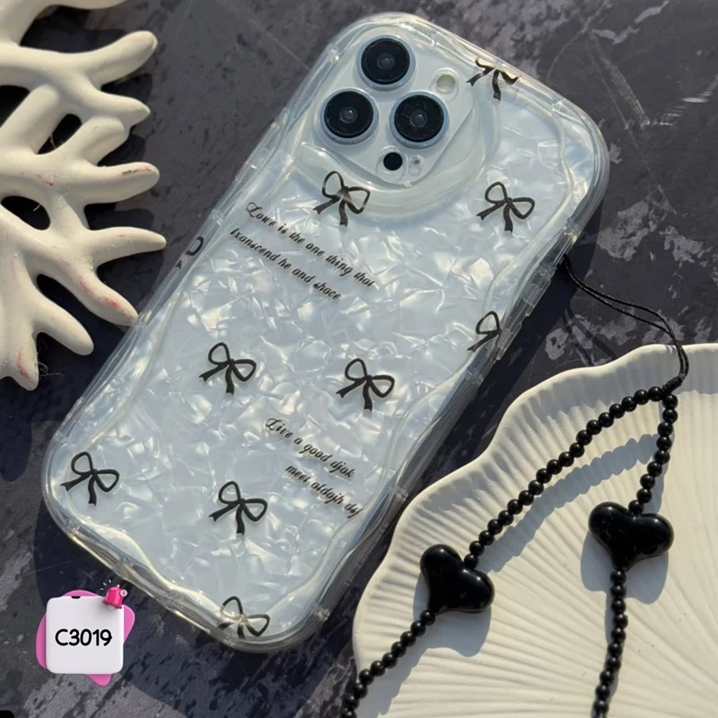 قاب گوشی پاپیون یخی + آویز C3019 /آیفون سامسونگ شیائومی