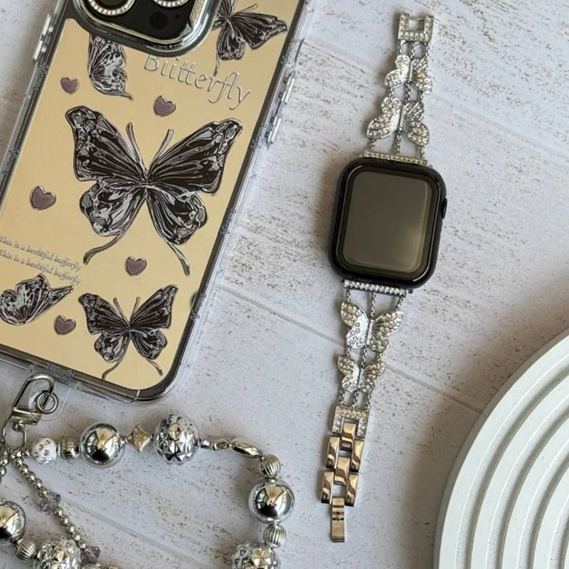 بند اپل واچ پروانه نگینی استیل