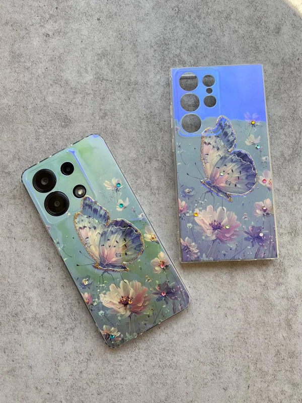 قاب گوشی  آبرنگی پروانه و گل تک / سامسونگ شیائومی