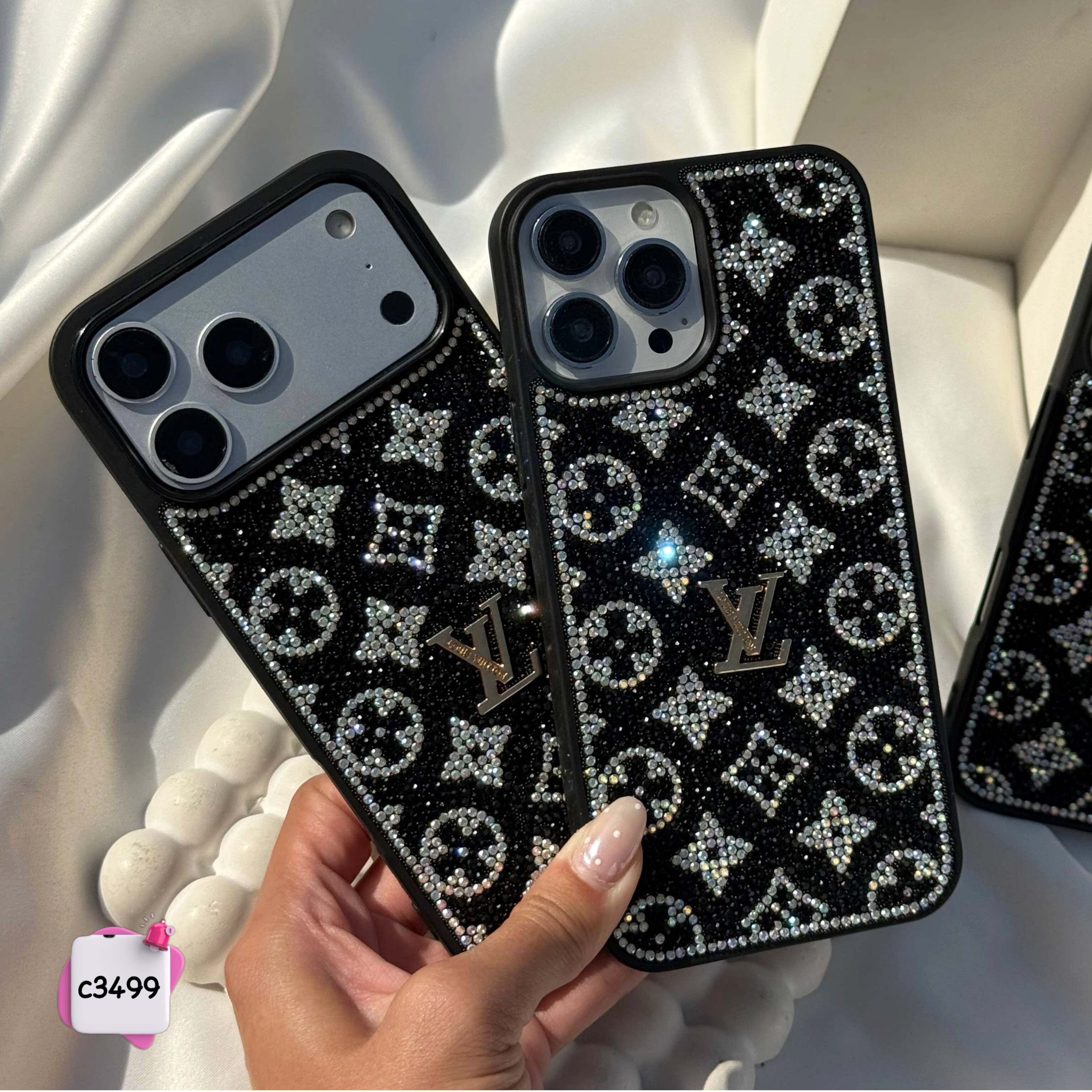 قاب گوشی لویی ویتون مشکی نگین دار کد c3499 / ایفون