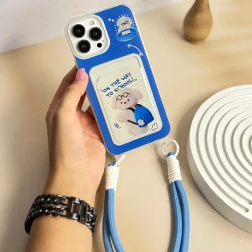 قاب گوشی جاکارتی دار سگ کوله دار + بند /آیفون سامسونگ