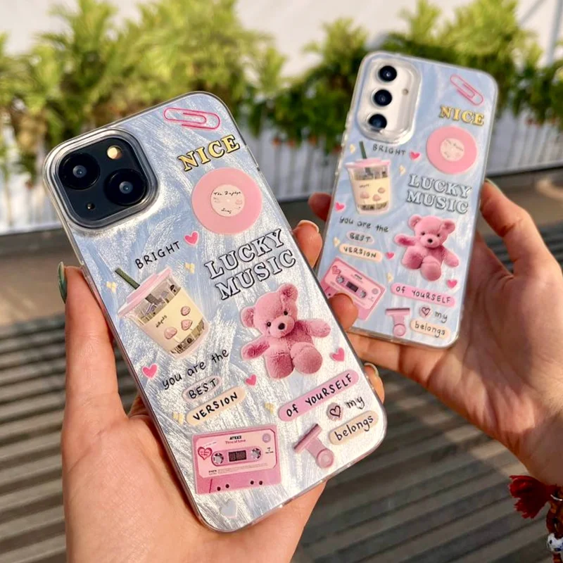 قاب خرس صورتی هولوگرامی / آیفون سامسونگ شیائومی