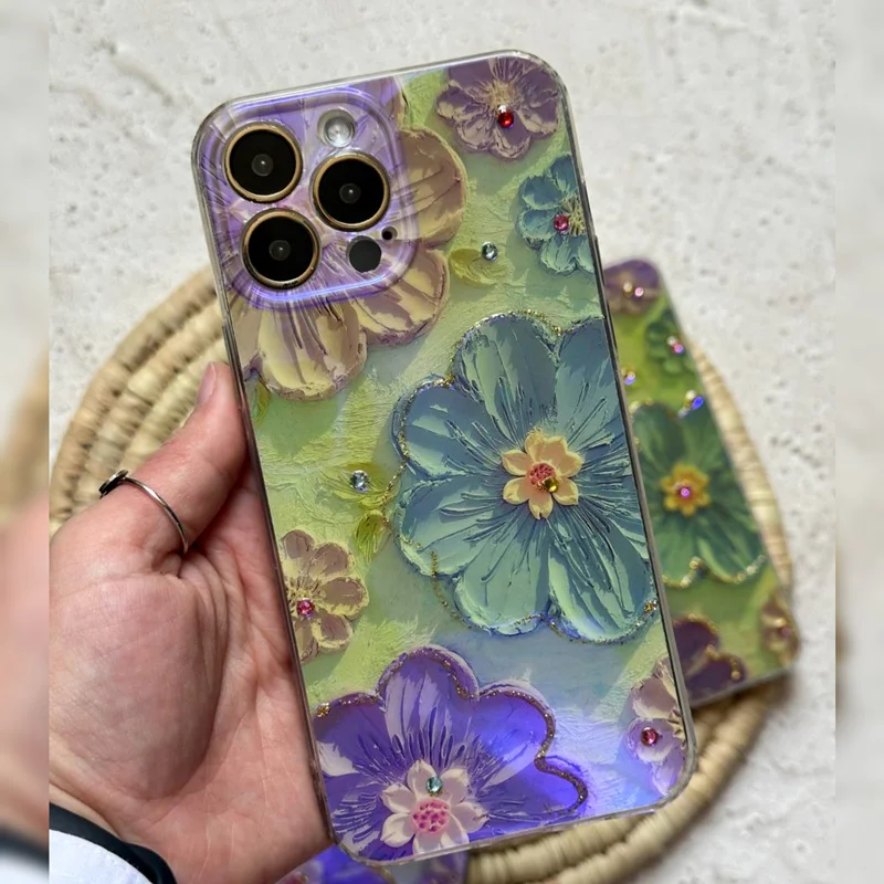 قاب گوشی گل آبرنگی یخی هولوگرامی رنگ 1 /آیفون سامسونگ شیائومی