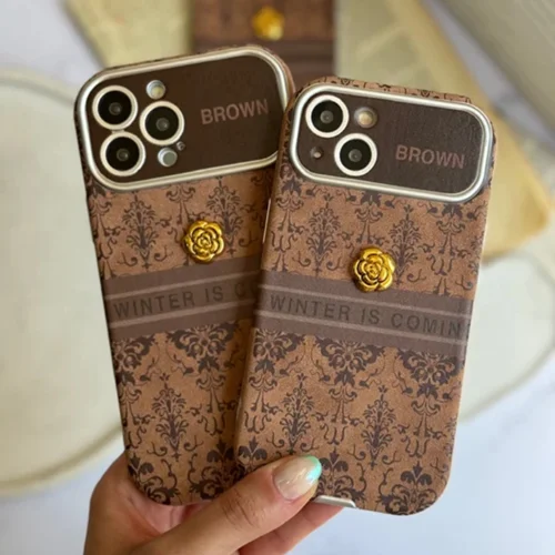 قاب گوشی آیفون گل برجسته Brown Design