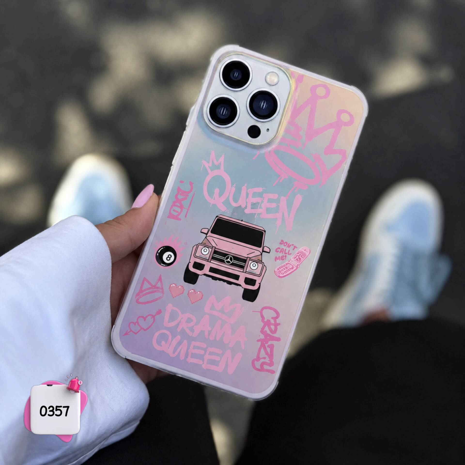 قاب گوشی سفارشی ماشین ملکه صورتی هولوگرامی کد 0357 / آیفون سامسونگ شیائومی
