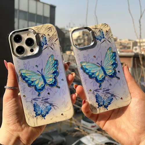 قاب آبرنگی پروانه های آبی کد C1627 / آیفون