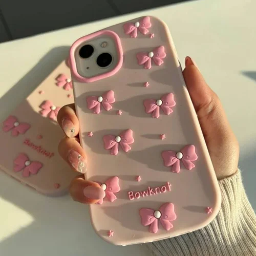 قاب گوشی سیلیکونی پاپیون صورتی / آیفون