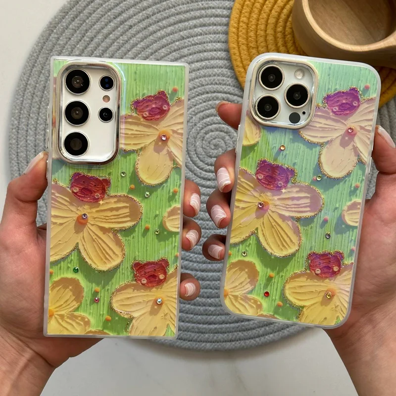 قاب گل آبرنگی آیفون و سامسونگ (زمینه سبز)