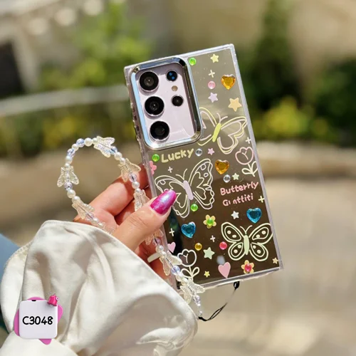 قاب گوشی آیینه ای نقاشی پروانه C3048 /سامسونگ شیائومی