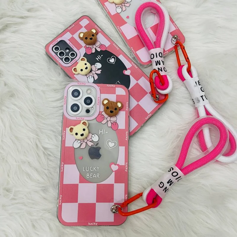 قاب شطرنجی صورتی + بند