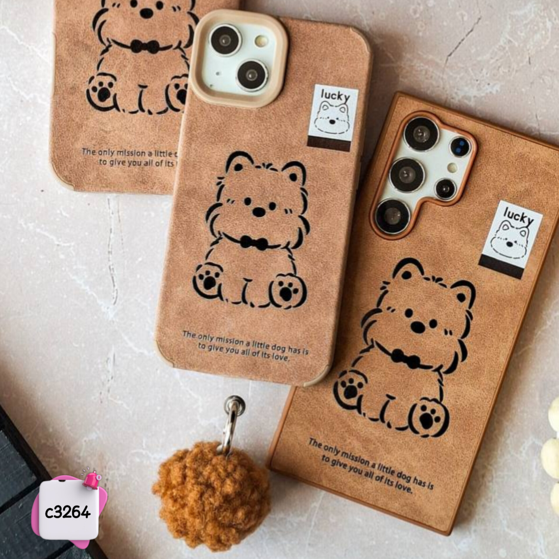 قاب گوشی سگ کوچولو + آویز پام پام c3264 / ایفون سامسونگ شیائومی