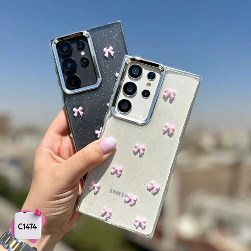 قاب گوشی پاپیون صورتی شفاف اکلیلی C3058 / آیفون سامسونگ شیائومی