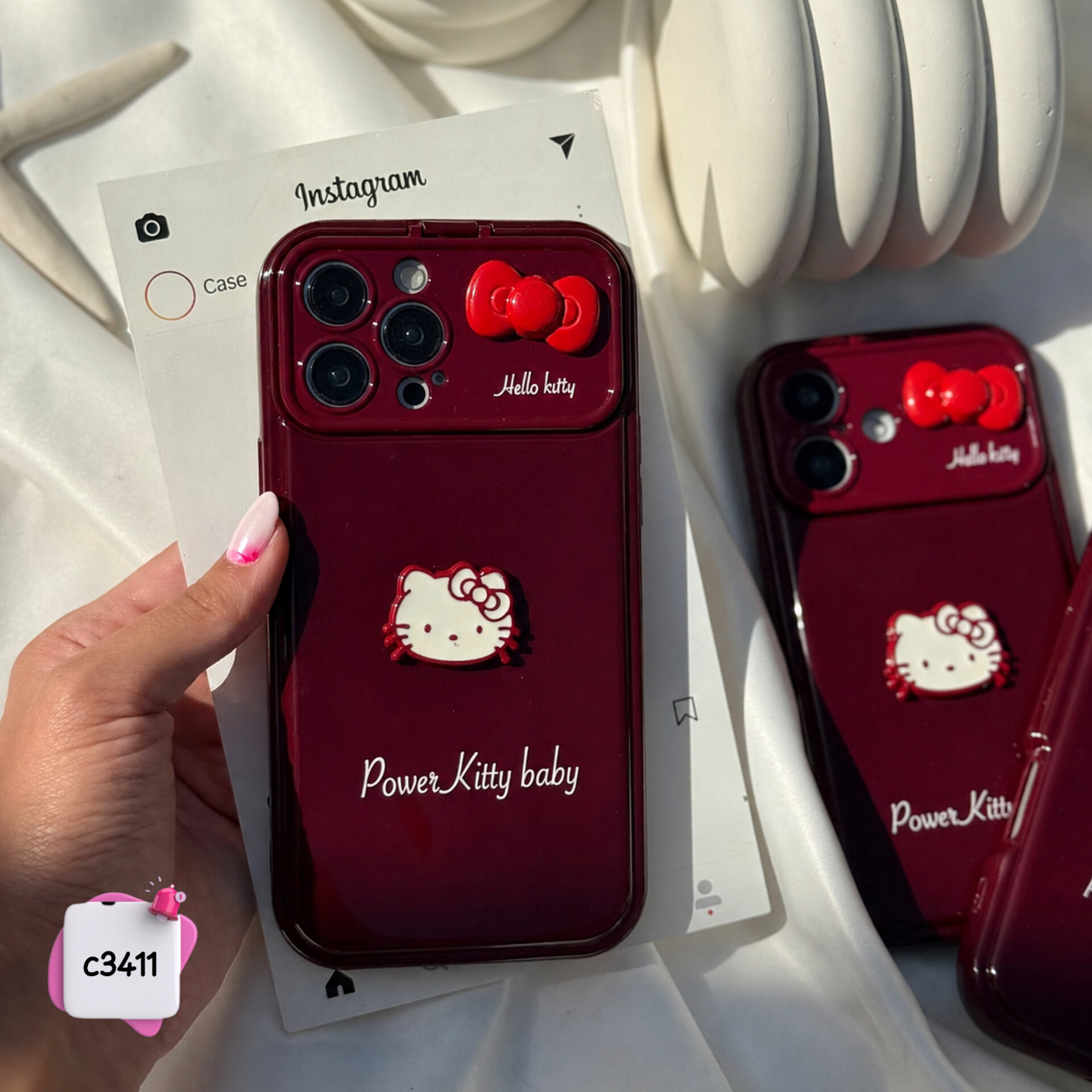 قاب گوشی کیتی چری آیینه دار Kitty baby cherry کد c3411 / ایفون