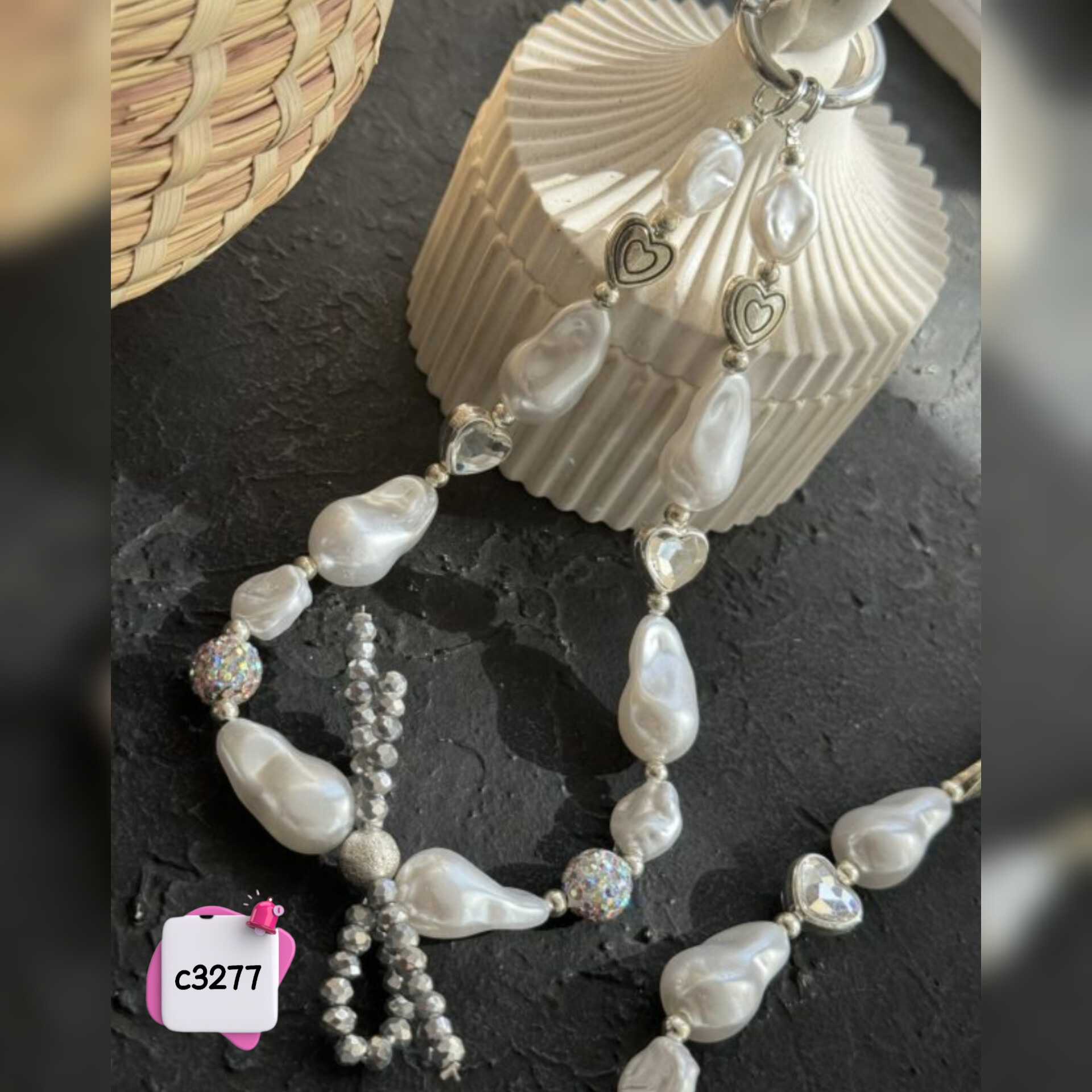 آویز گوشی وایت پیرل پاپیون قلبی c3277