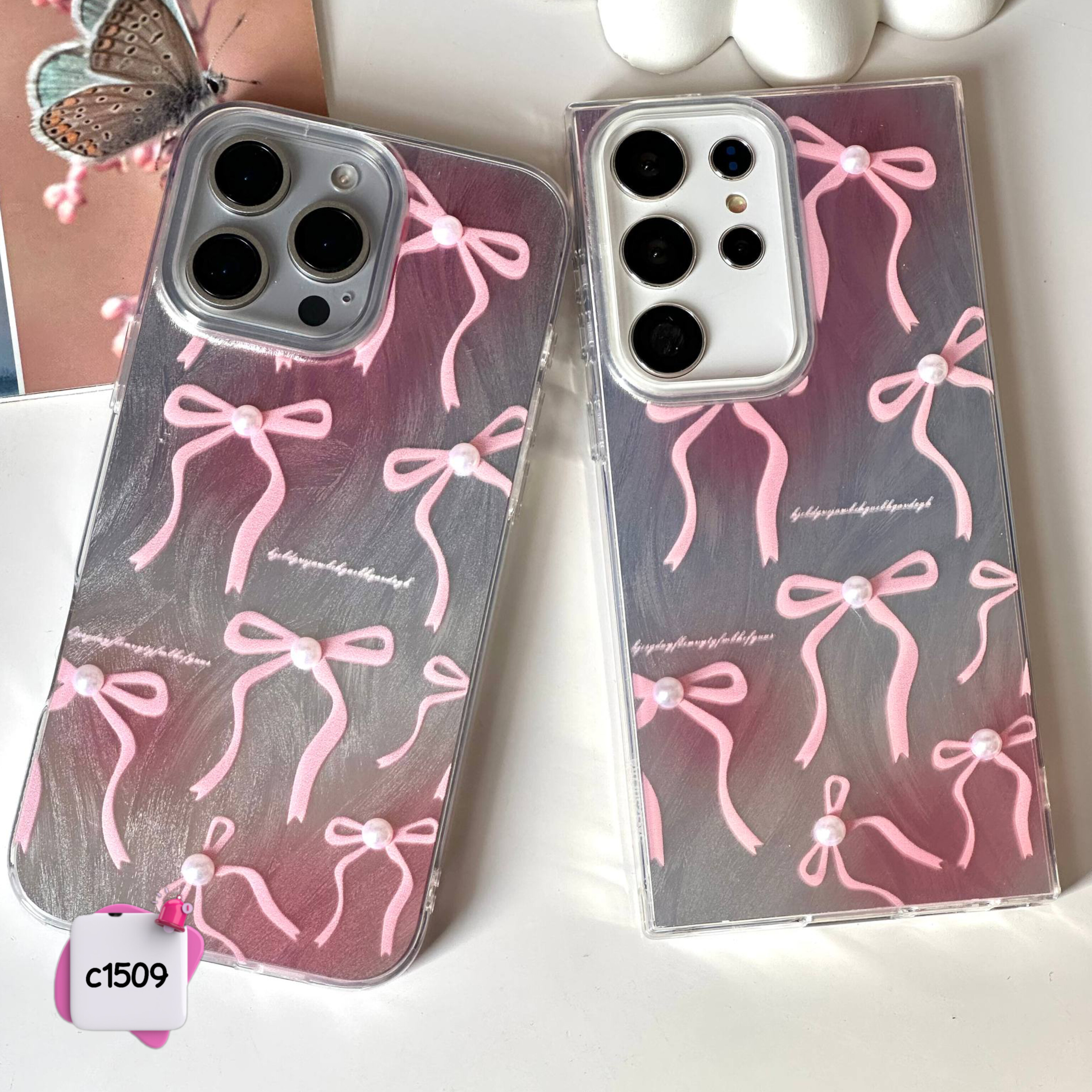 قاب گوشی پاپیون صورتی براش c1509 / آیفون سامسونگ شیائومی