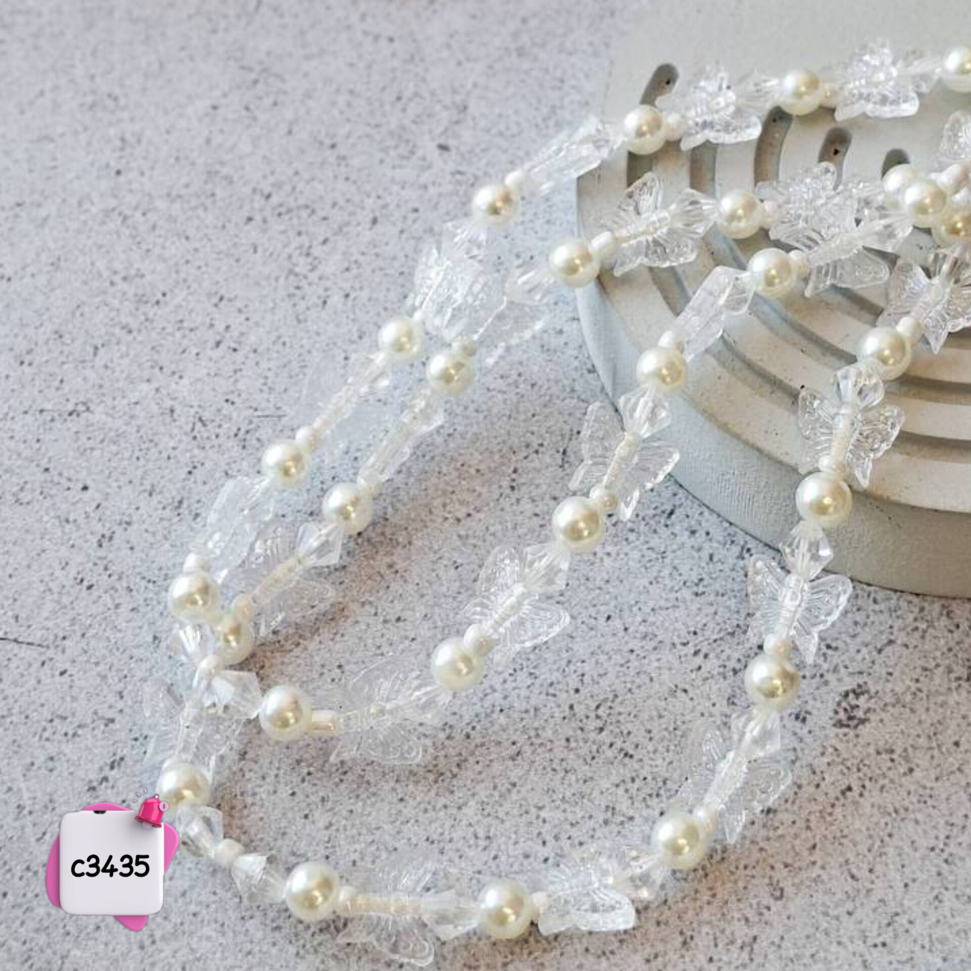 بند و آویز گوشی طرح پروانه سفید کد c3435