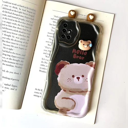 قاب گوشی خرسی نیمه شفاف hello bear گوشدار / سامسونگ شیائومی