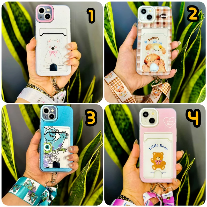 قاب گوشی جاکارتی طرح دار + بند /آیفون سامسونگ شیائومی