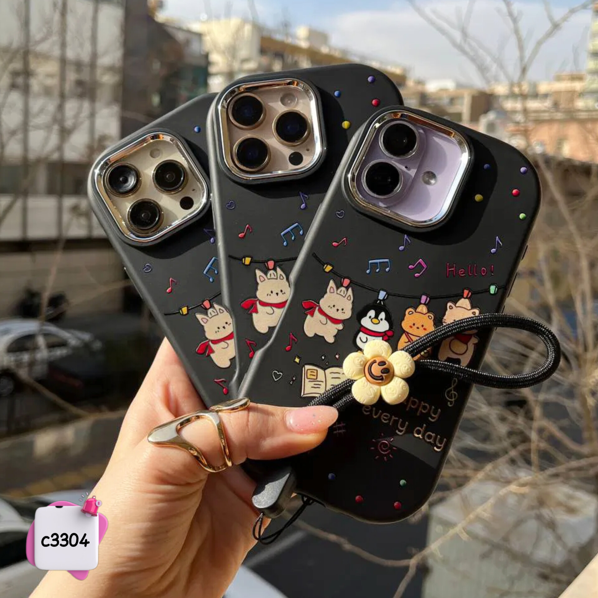 قاب گوشی حیوانات بازیگوش + آویز کد c3304