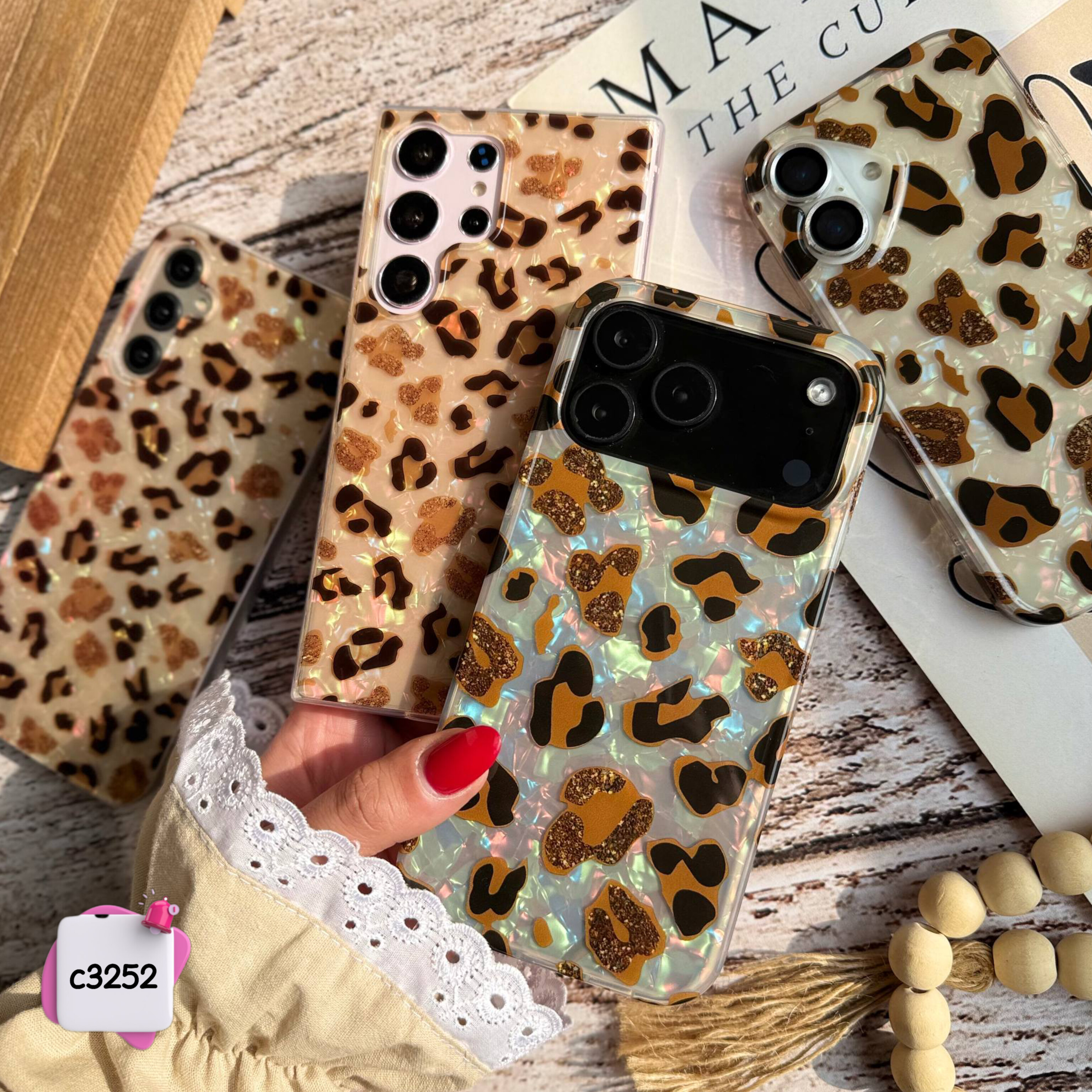 قاب گوشی پلنگی ماربل (لنز ساده) نیمه شفاف c3252 / آیفون سامسونگ شیائومی