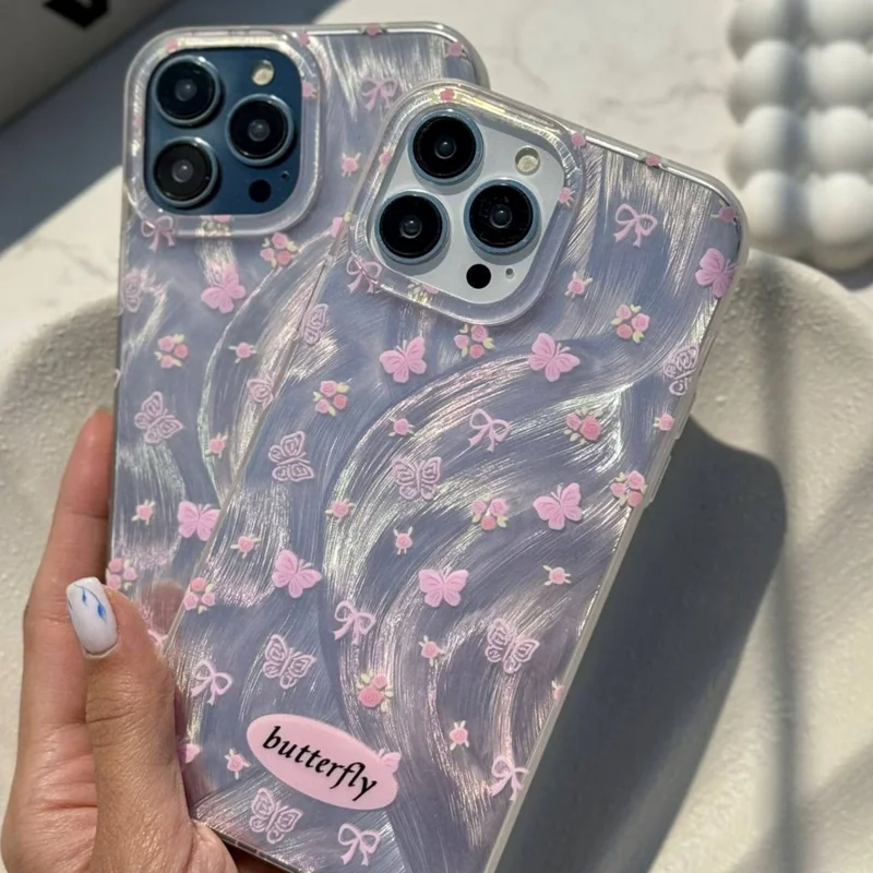 قاب گوشی پروانه های موجی صورتی / آیفون