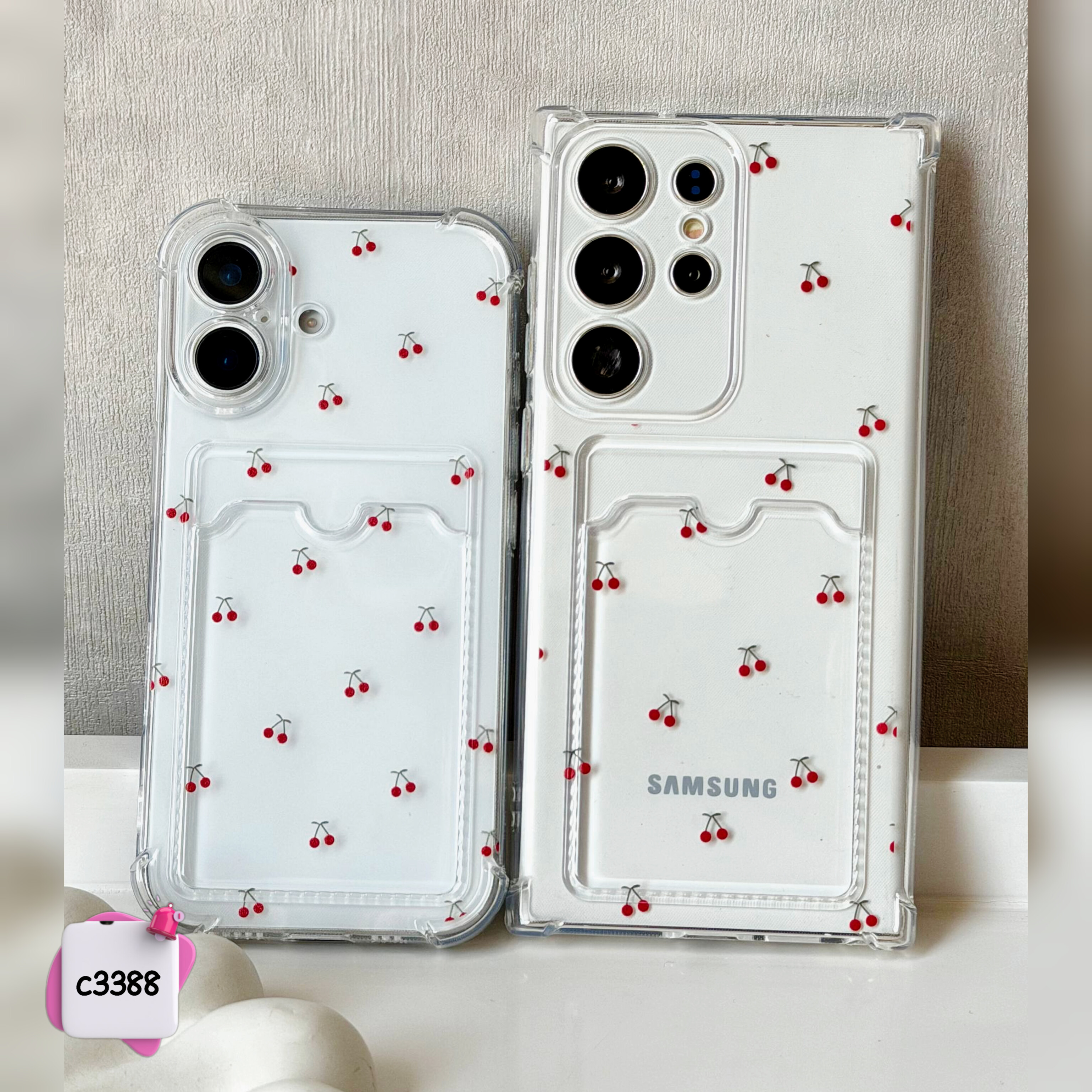 قاب گوشی گیلاس شفاف جاکارتی دار کد c3388 / ایفون سامسونگ شیائومی