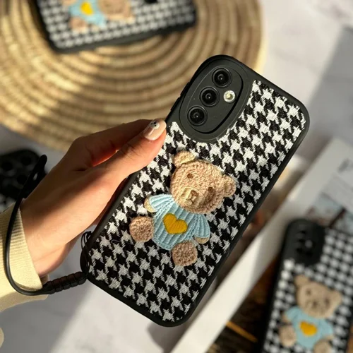 قاب خرس پارچه ای + بند (زمینه مشکی)