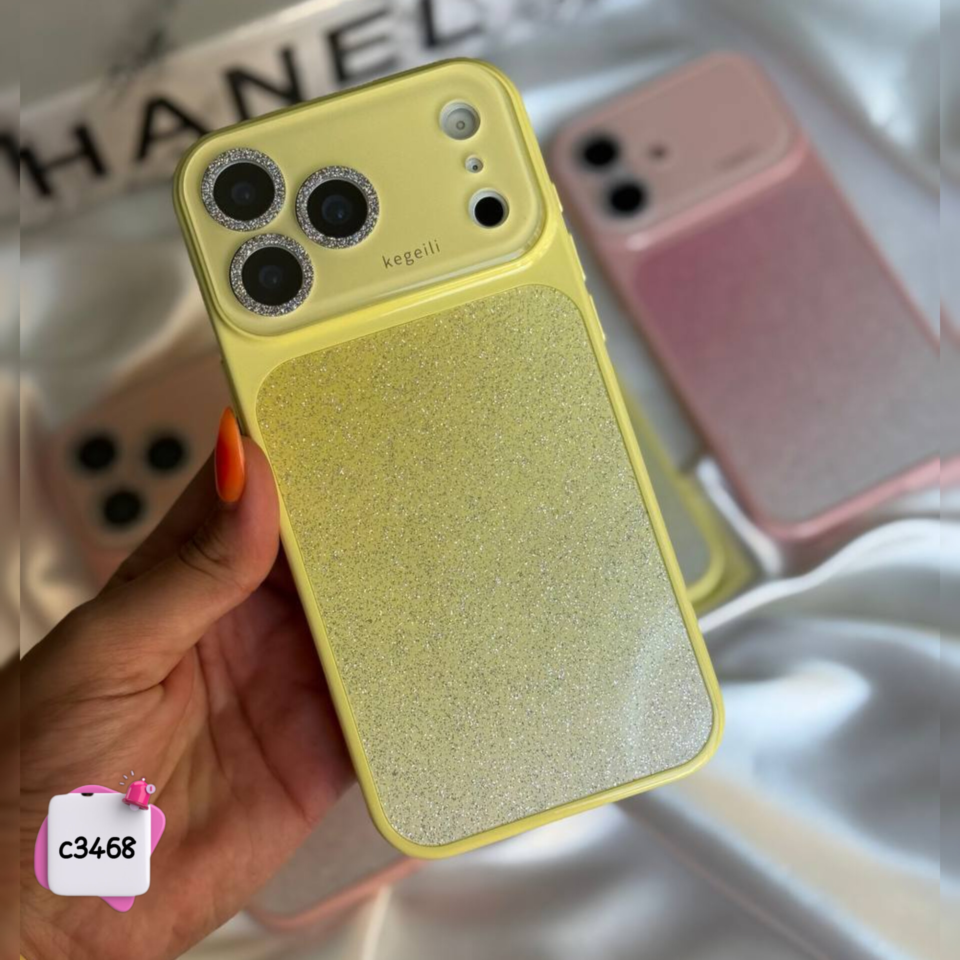 قاب گوشی اسپارکل اتوفوکس زرد اکلیلی C3468 / ایفون