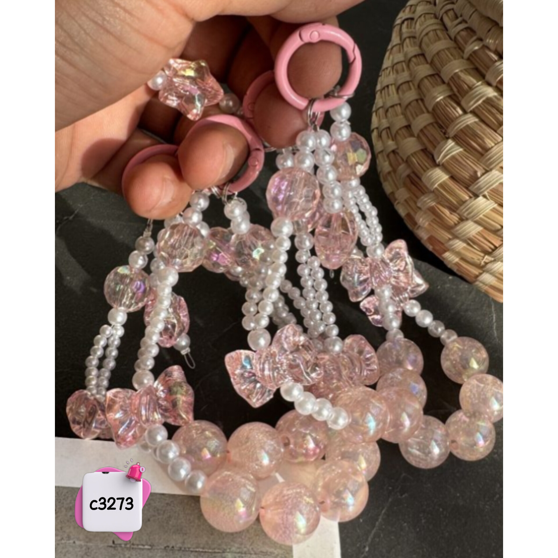 آویز پاپیون و ستاره صورتی c3273