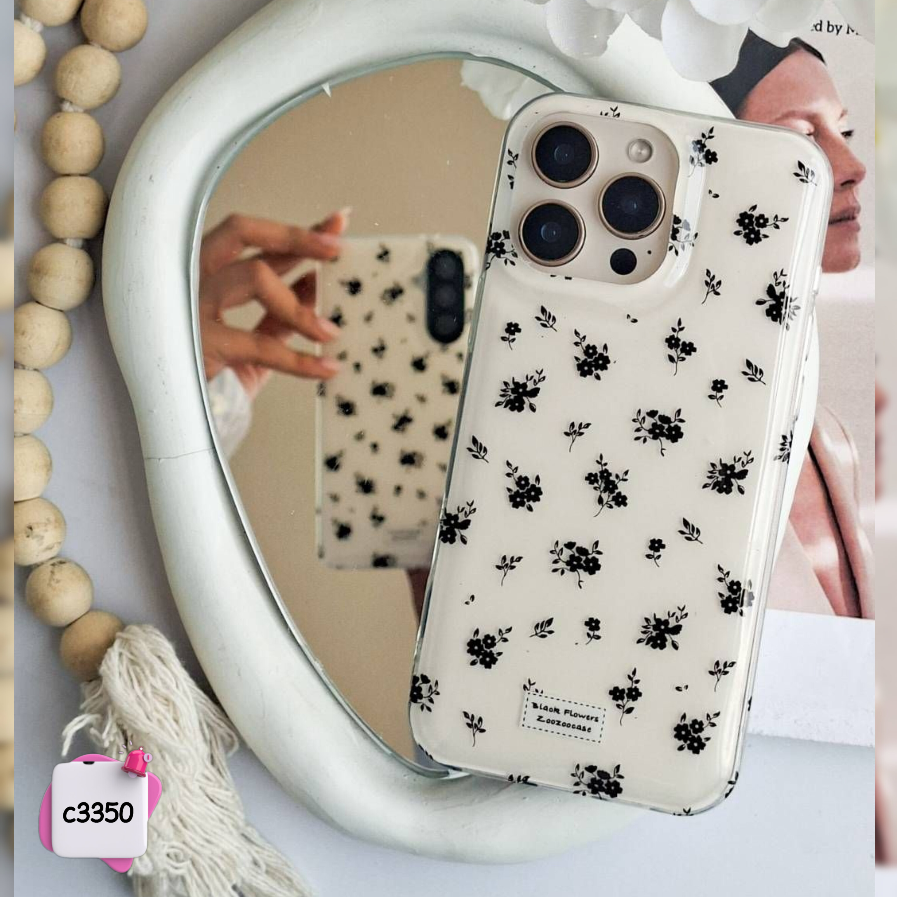 قاب گوشی گل ریز مشکی کد c3350 / ایفون سامسونگ شیائومی