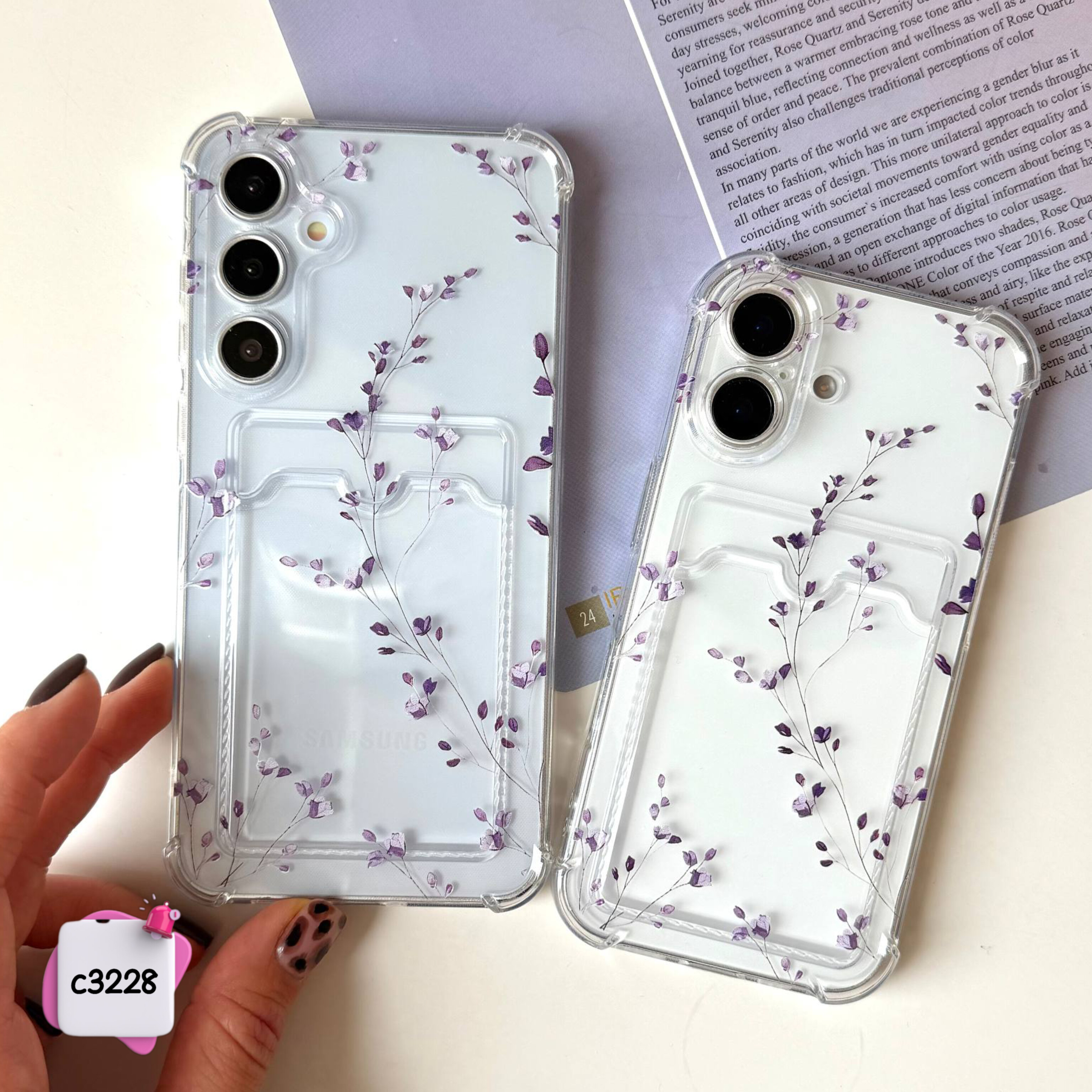 قاب گوشی جاکارتی دار شفاف طرح لاوندر c3228 / ایفون سامسونگ شیائومی