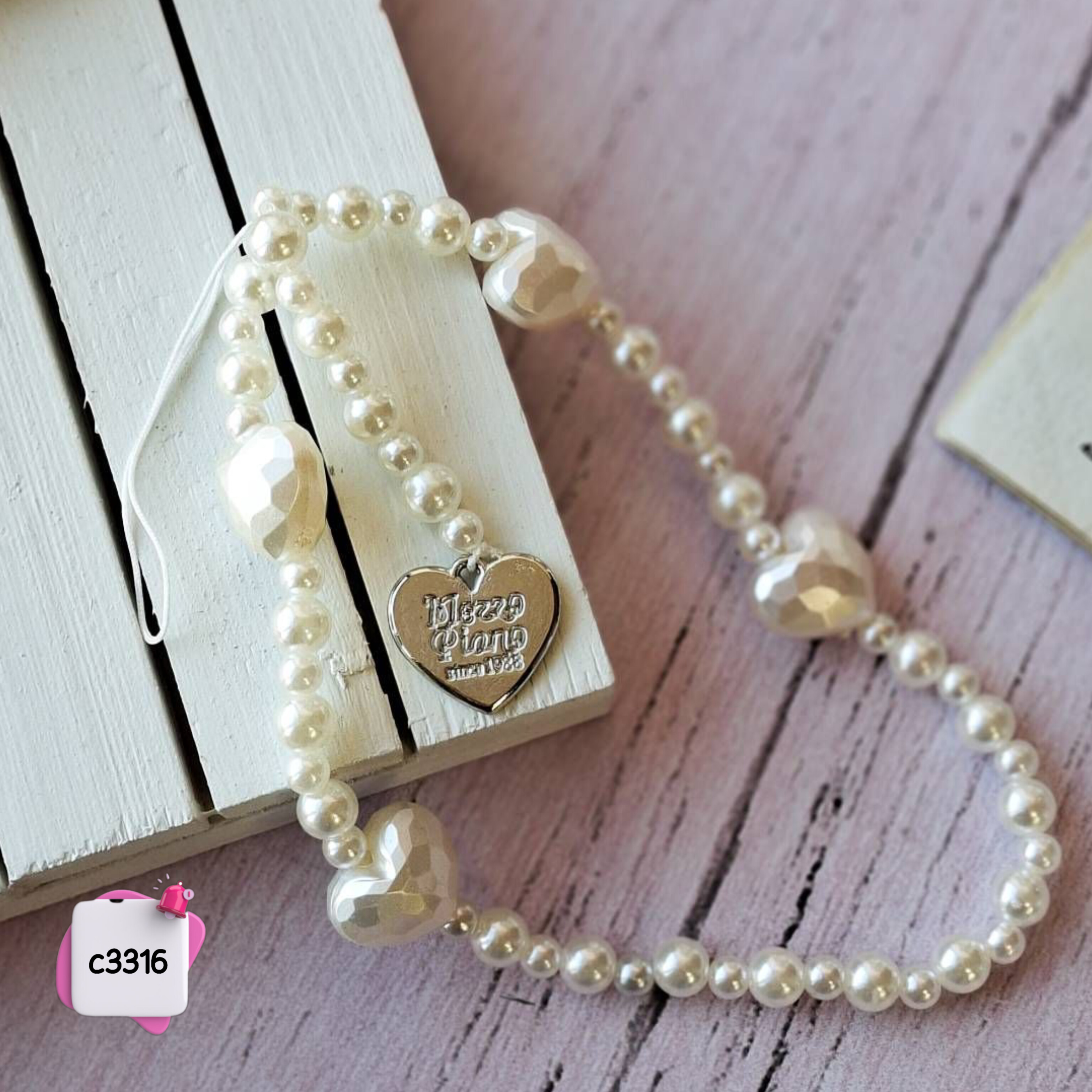 بند آویز گوشی قلب و مروارید c3316