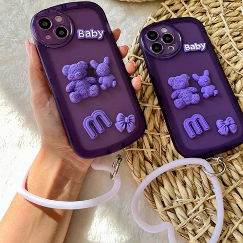 قاب خرس و خرگوش بنفش + بند