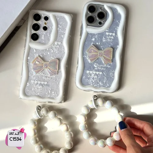 قاب گوشی پاپیون هولوگرامی Ribbon Love + آویز c1534 / آیفون سامسونگ شیائومی