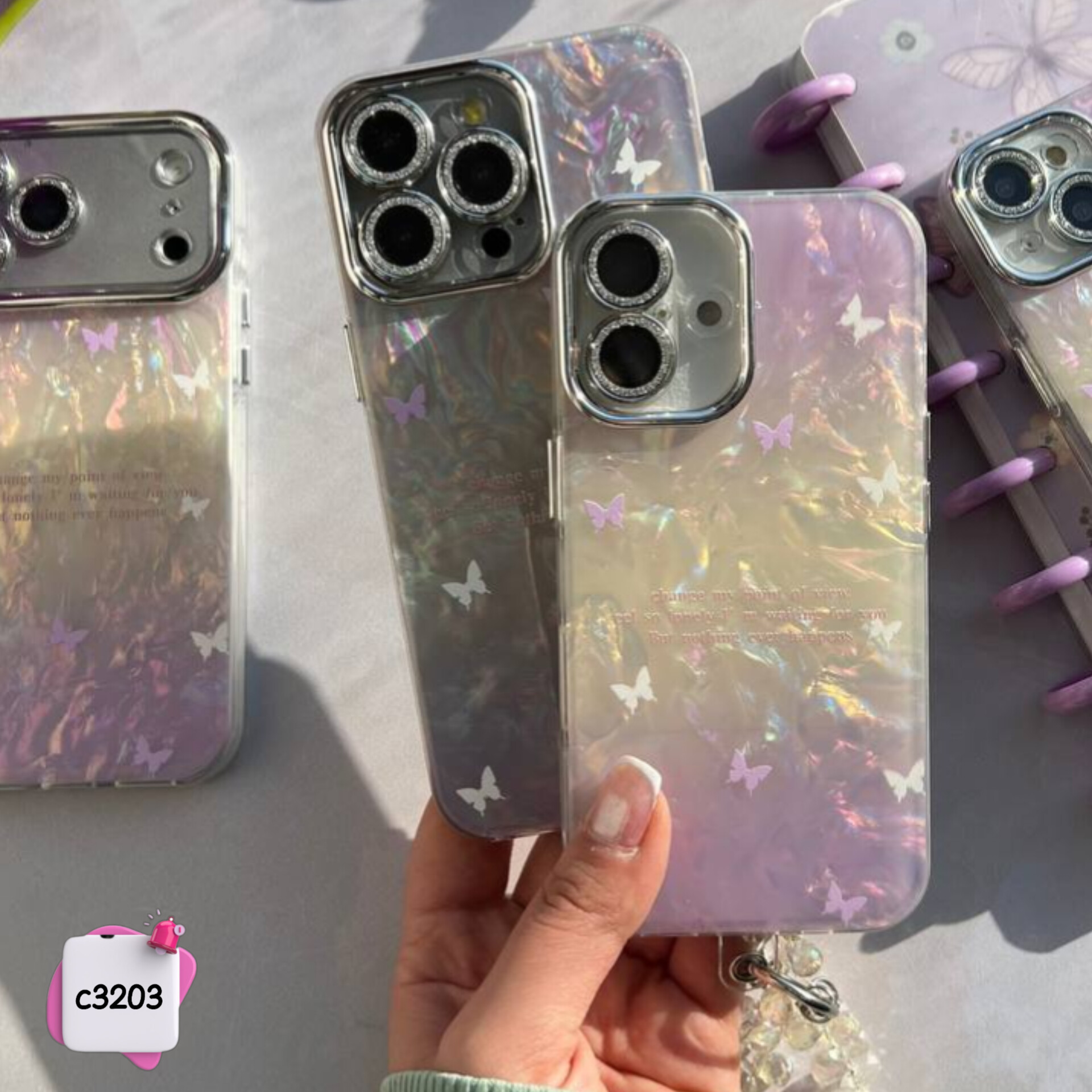 قاب گوشی پروانه یخی مینیمال + آویز کد c3203