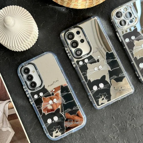 قاب گوشی خانواده گربه ها آیینه ای /آیفون سامسونگ