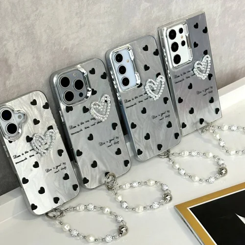 قاب گوشی قلب مشکی Black Hearts + آویز / آیفون سامسونگ شیائومی