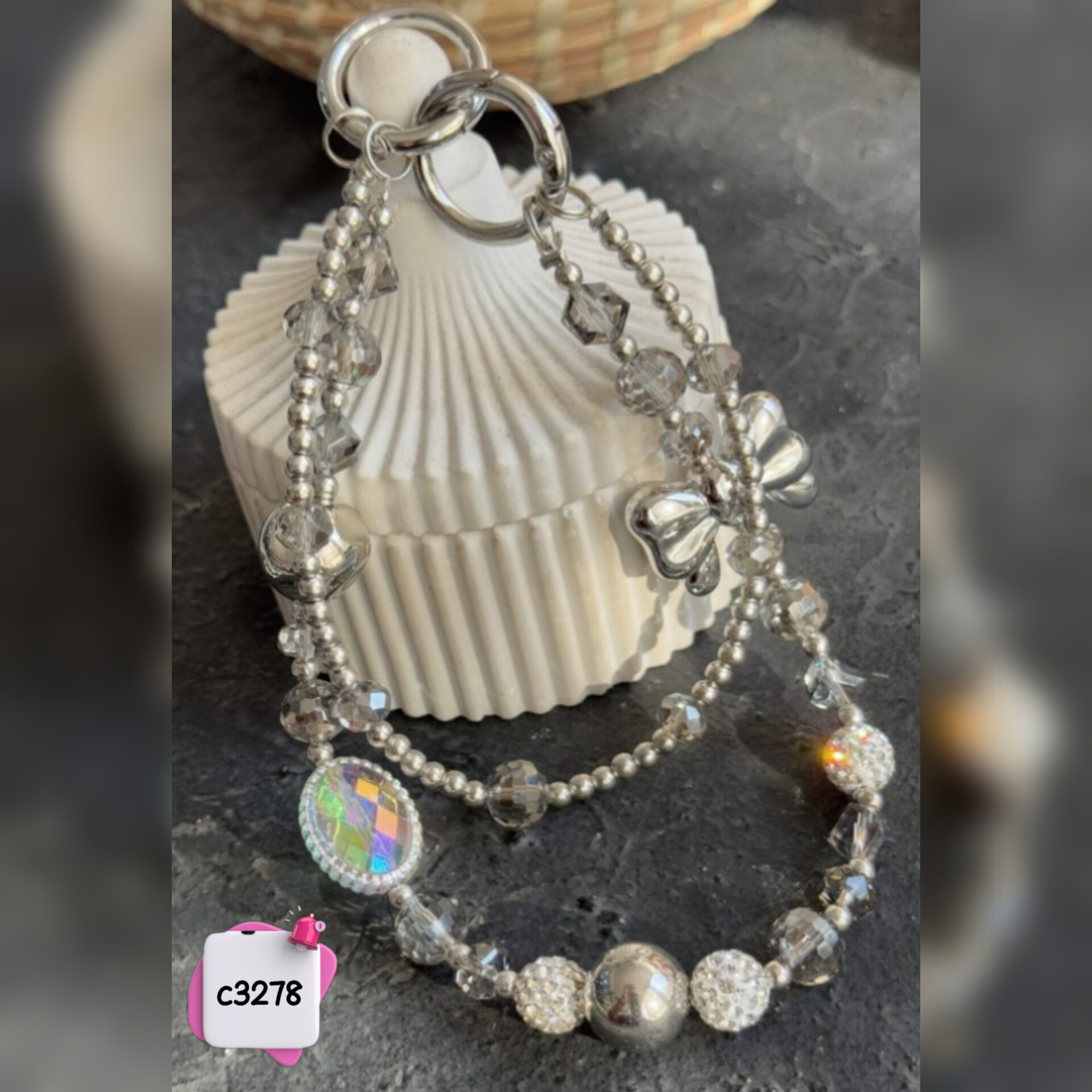 آویز گوشی نگین انگشتری درشت پاپیون نقره ای c3278