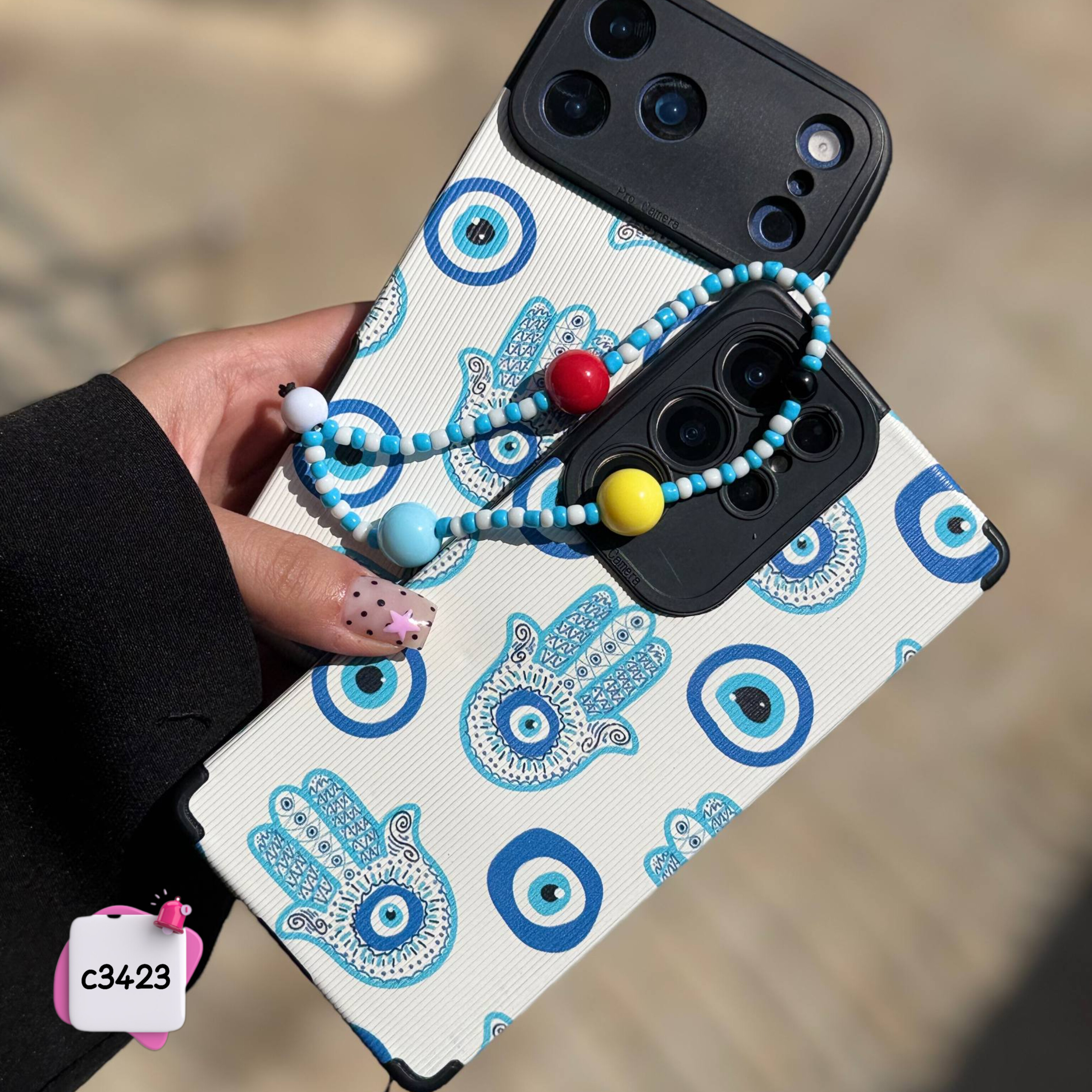 قاب گوشی چشم نظر آبی کبریتی + آویز کد c3423 / ایفون سامسونگ شیائومی