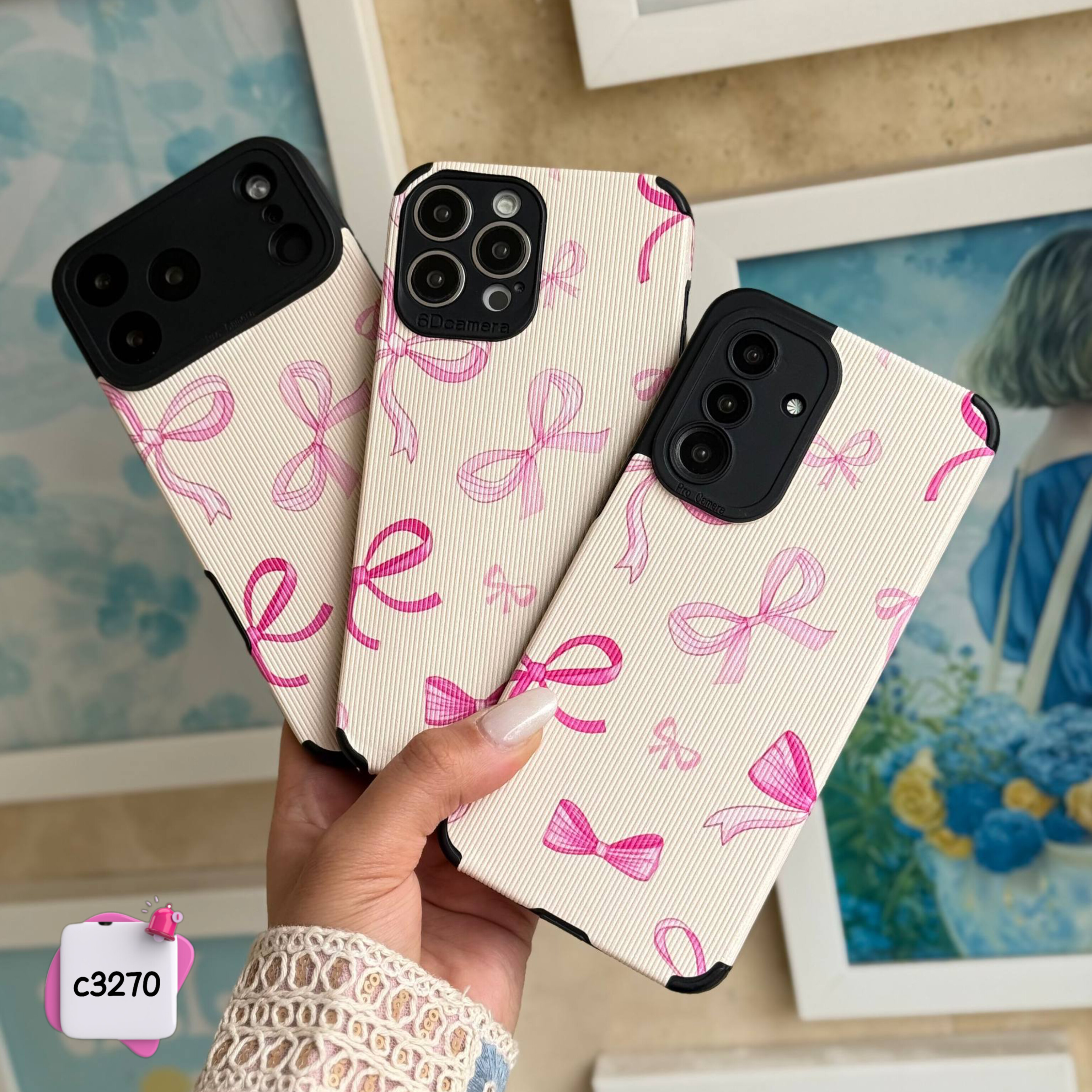 قاب گوشی پاپیون صورتی کبریتی c3270 / ایفون سامسونگ شیائومی