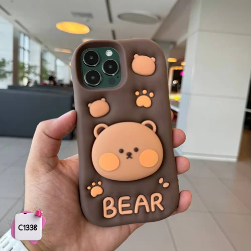 قاب گوشی خرسی سیلیکونی استندشو bear قهوه ای تیره /آیفون سامسونگ شیائومی