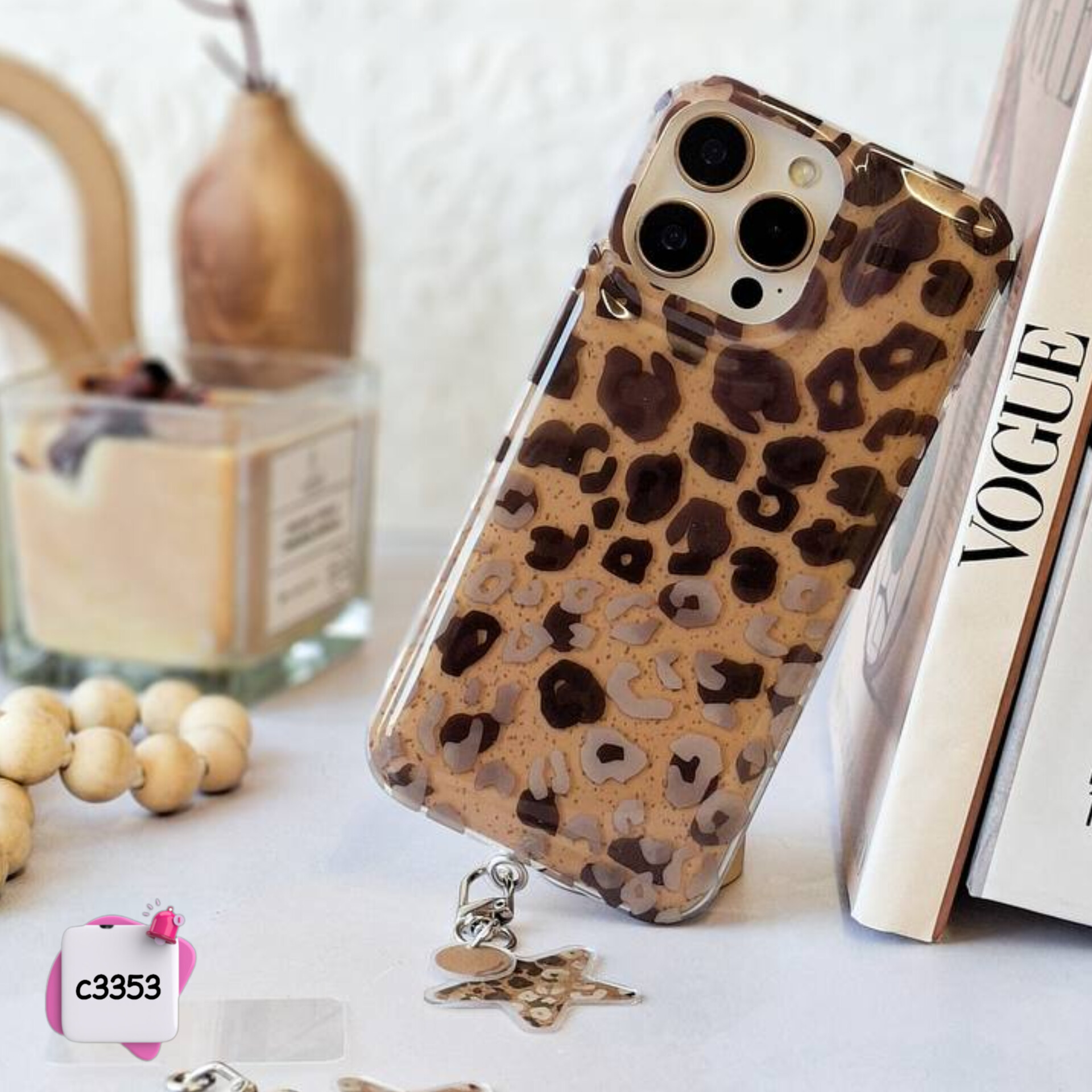 قاب گوشی پلنگی نسکافه ای + پلاک آویز کد c3353 / ایفون سامسونگ شیائومی
