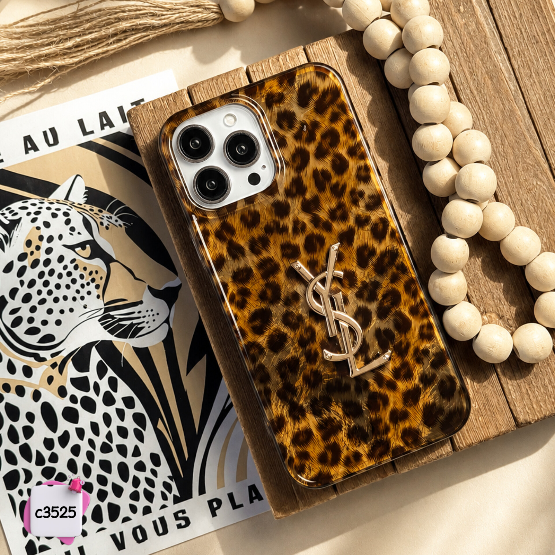 قاب گوشی پلنگی YSL براق کد c3525 / ایفون